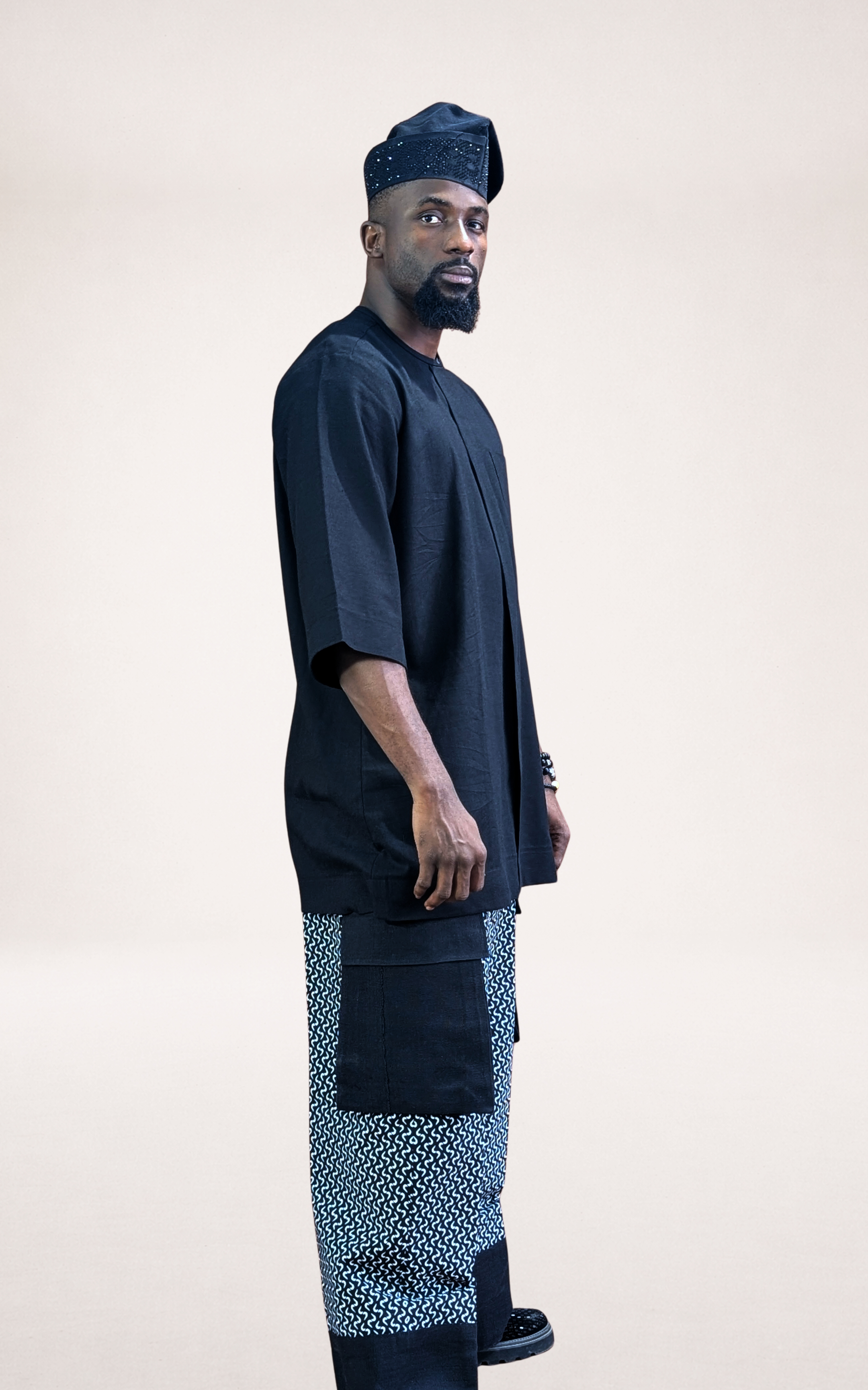 Black Native Shirt /w Black & White Adire Trousers and Black Cap - page 3