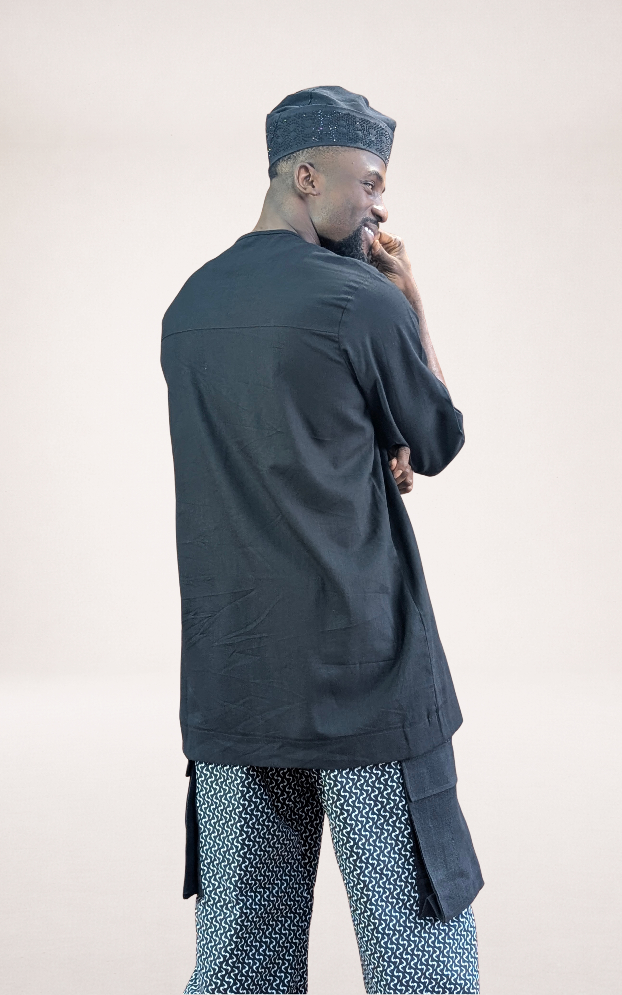 Black Native Shirt /w Black & White Adire Trousers and Black Cap - page 4