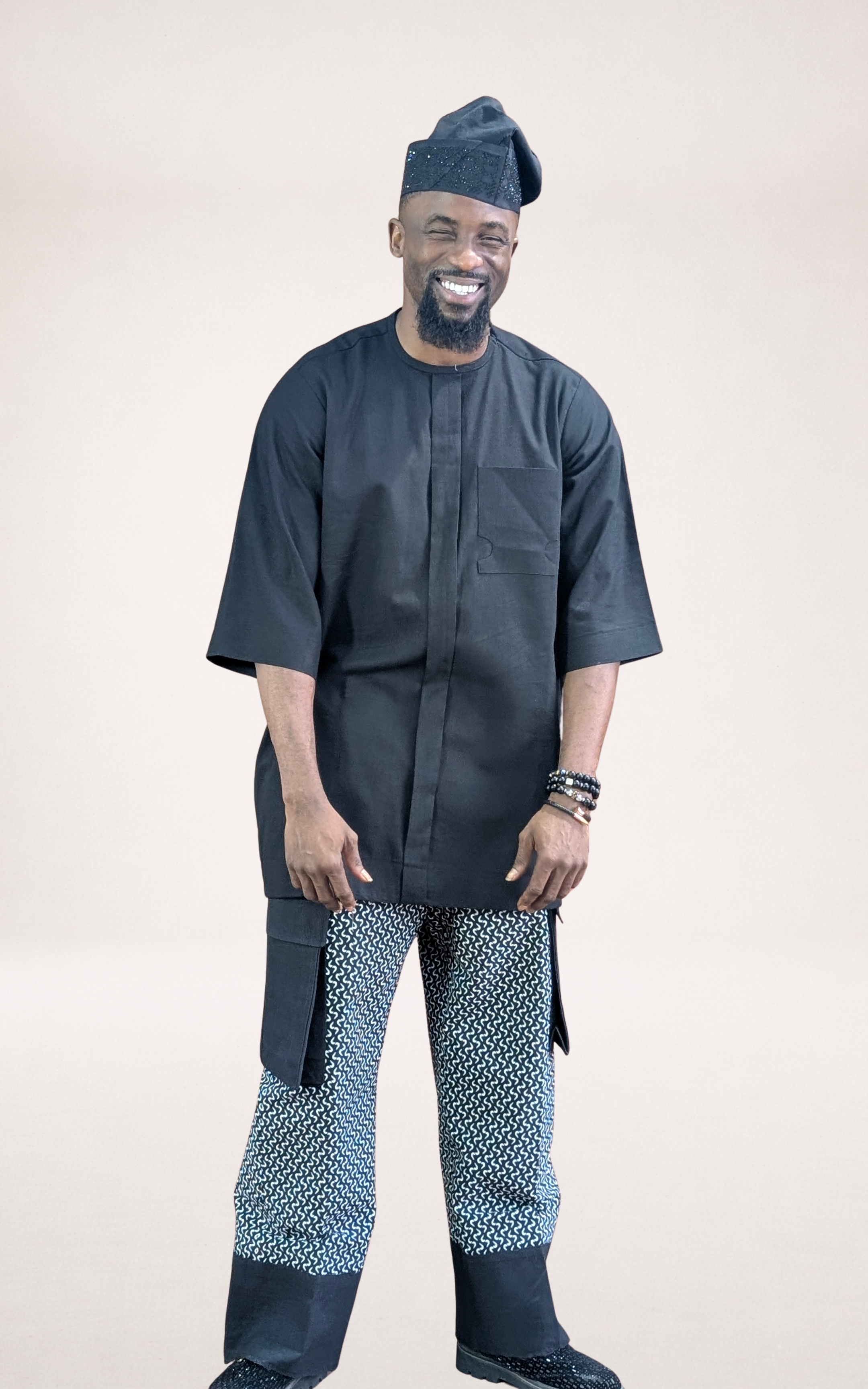 Black Native Shirt /w Black & White Adire Trousers and Black Cap - page 7