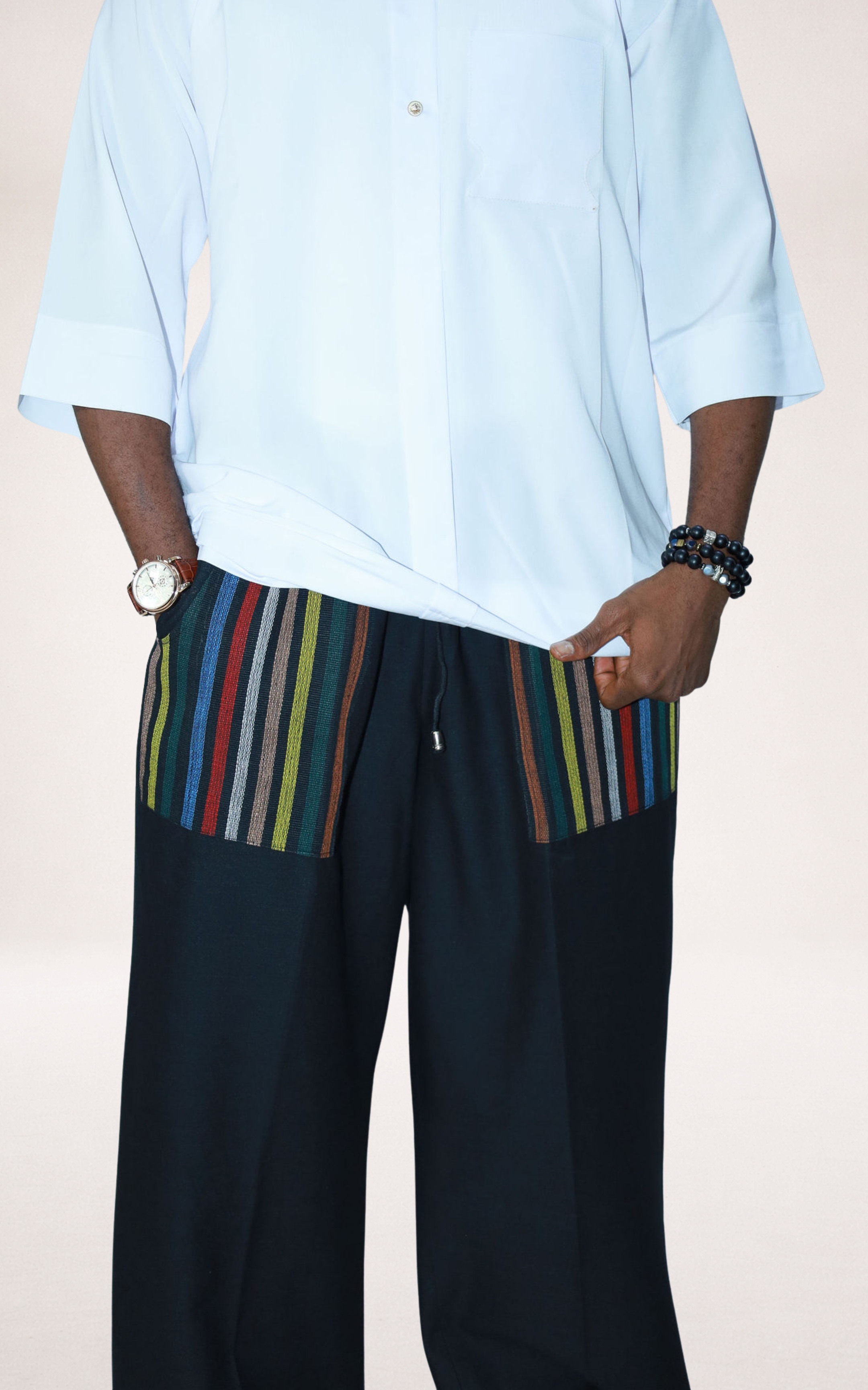Black Adire Trousers With Striped Colored Pockets - page 2