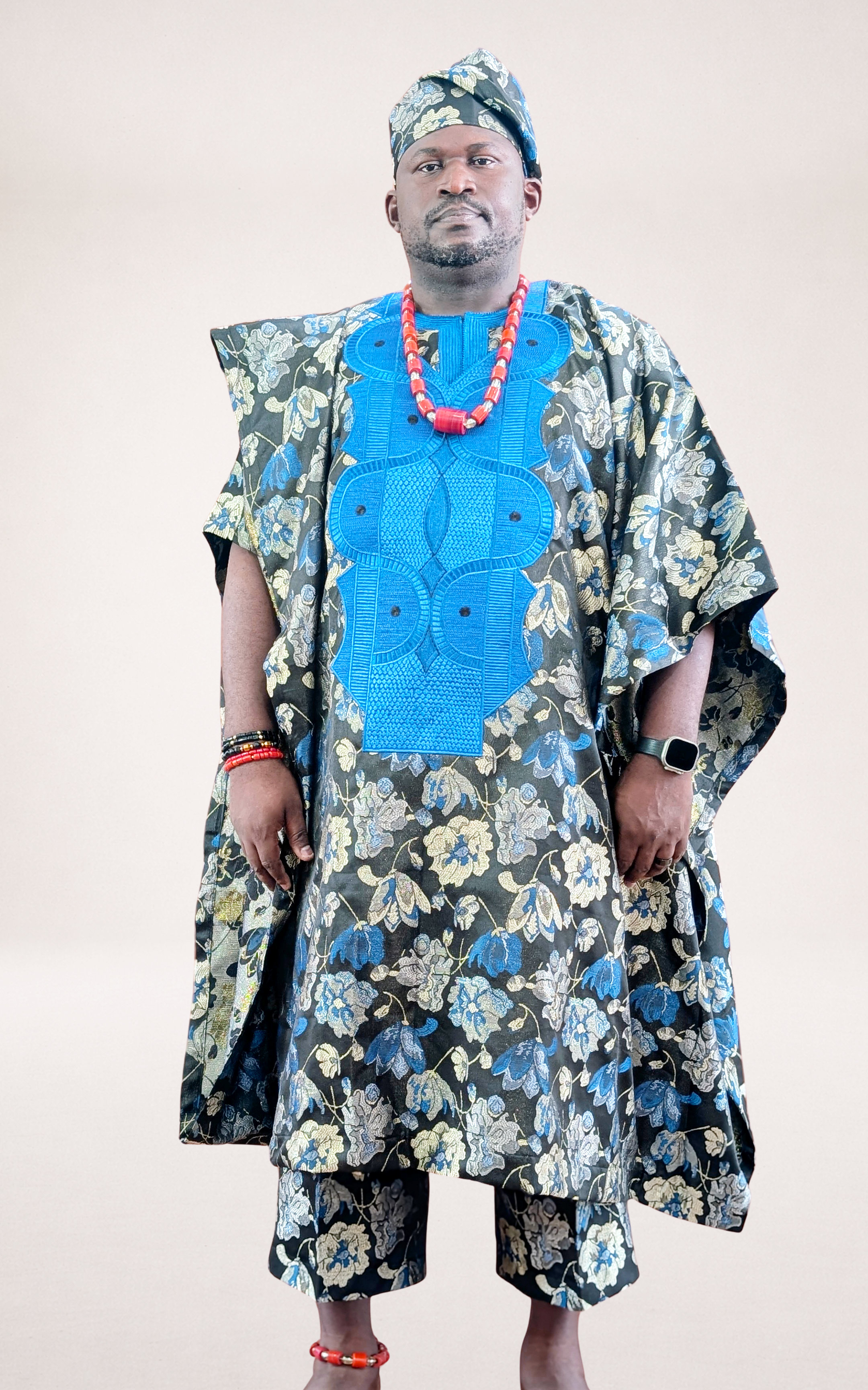 Blue Yoruba Agbada with Flower Patterns - page 2