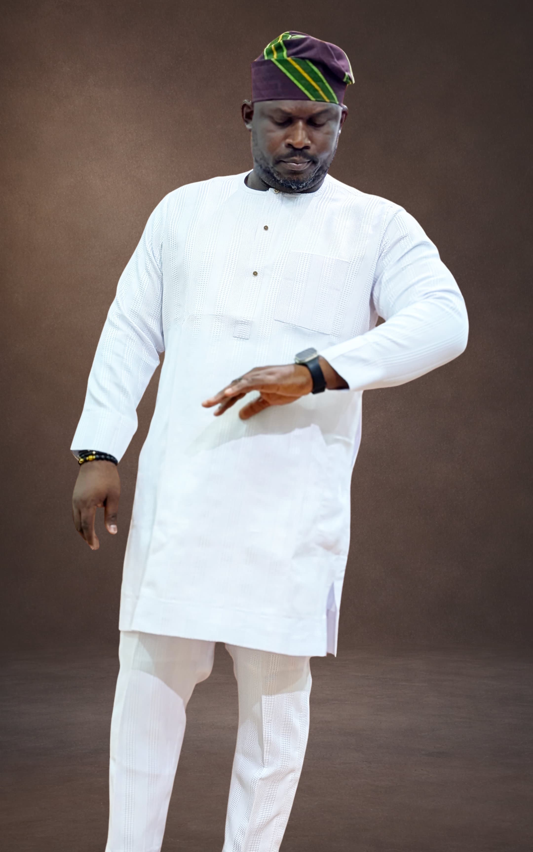 White Textured Kaftan Set